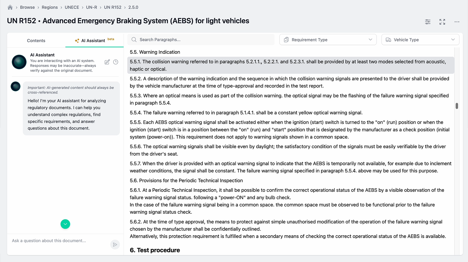 Certivity AI Assistant interface for analyzing regulatory documents
